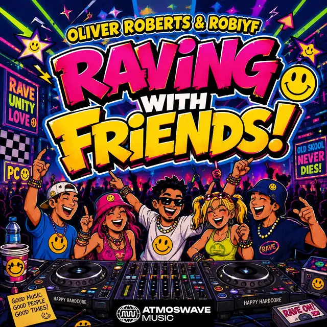 Raving With Friends by Rob IYF, Oliver Roberts - Happy Hardcore cover art